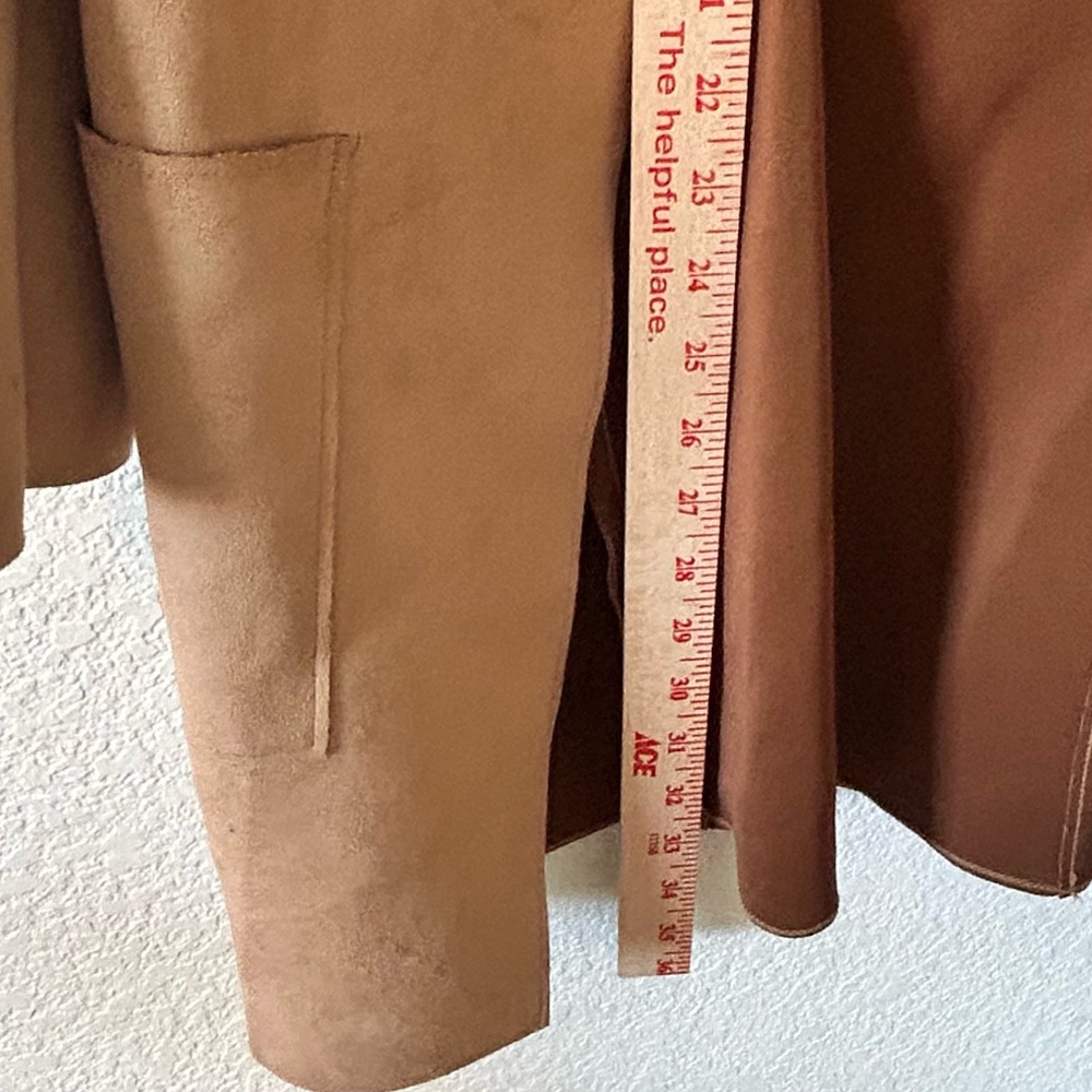 H&M‎ Camel Brown Minimalist Quiet Luxury Faux Suede Coat SZ 4 - Picture 5 of 8